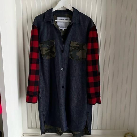 Sunshine Park Plaid, Denim and Camo Boutique Button Front Jacket - Picture 2 of 9